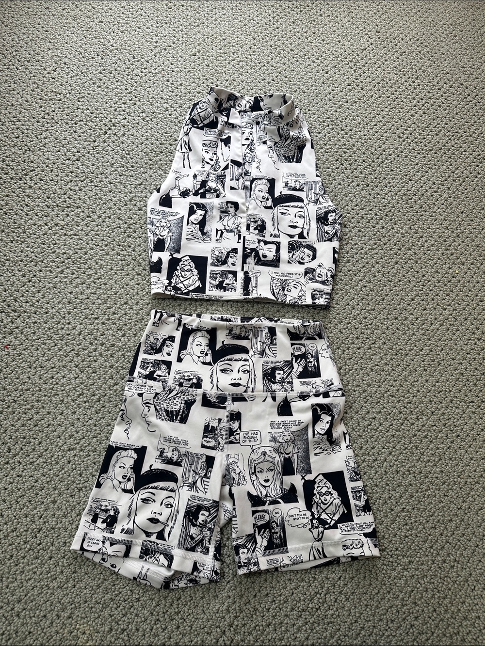Reformation retro black and white newsprint athleisure set XS